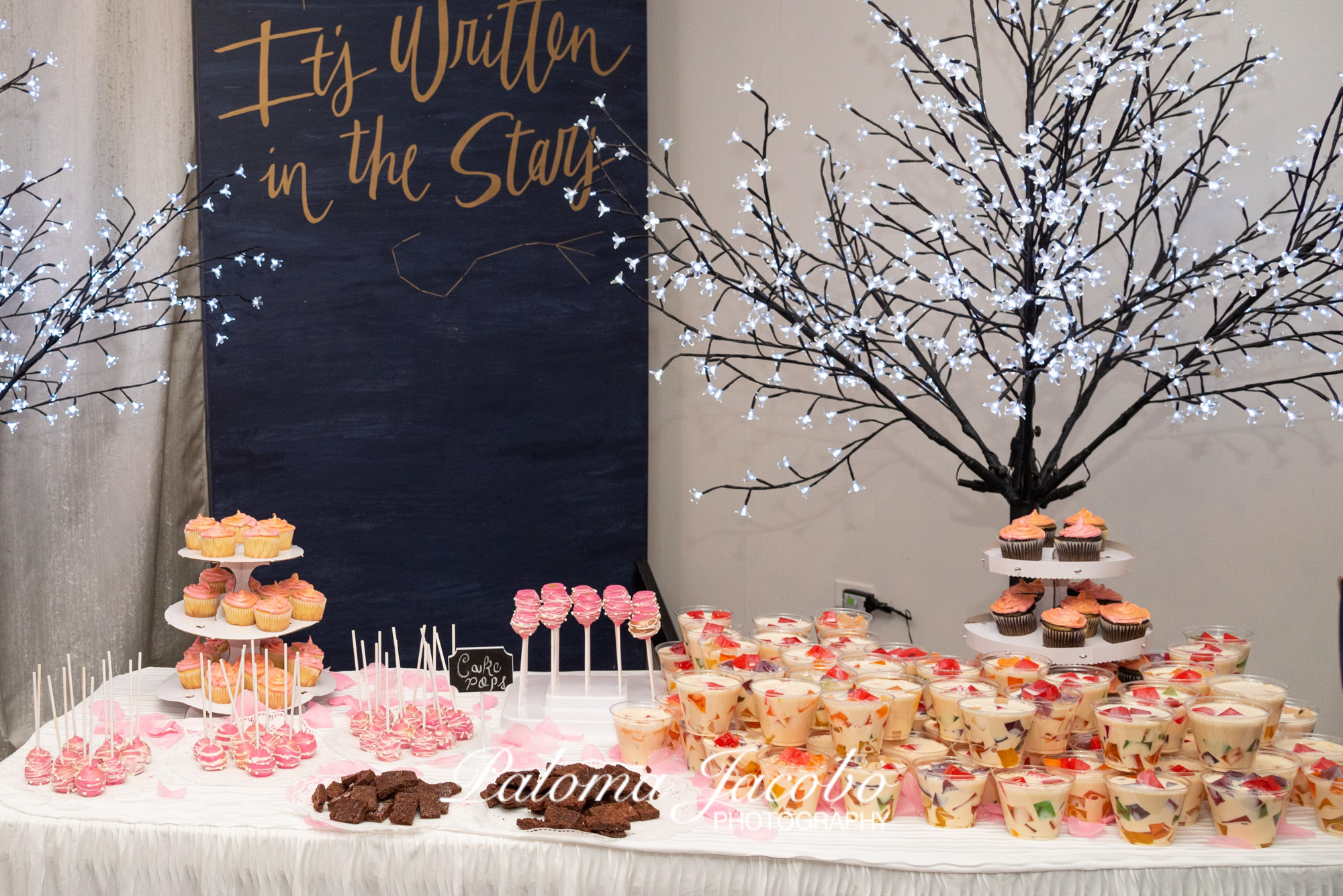 Dessert table in blush pink and gold at Boulevard Hall by Paloma Jacobo Photography