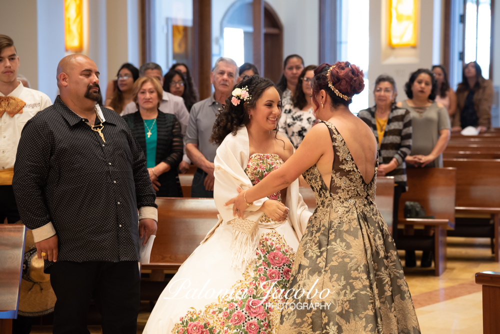 Quinceanera with mom at church by Paloma Jacobo Photography