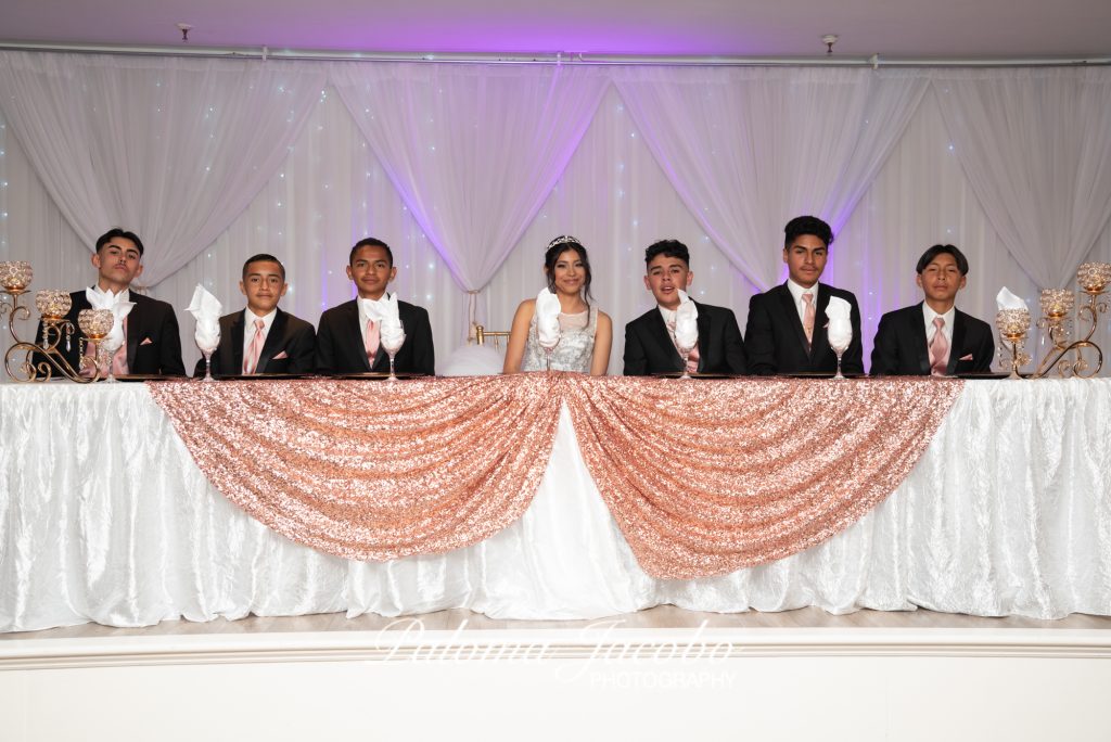 Quinceanera with Chanbelanes at Reception at Boulevard Hall. San Diego Quinceanera Photography by Paloma Jacobo