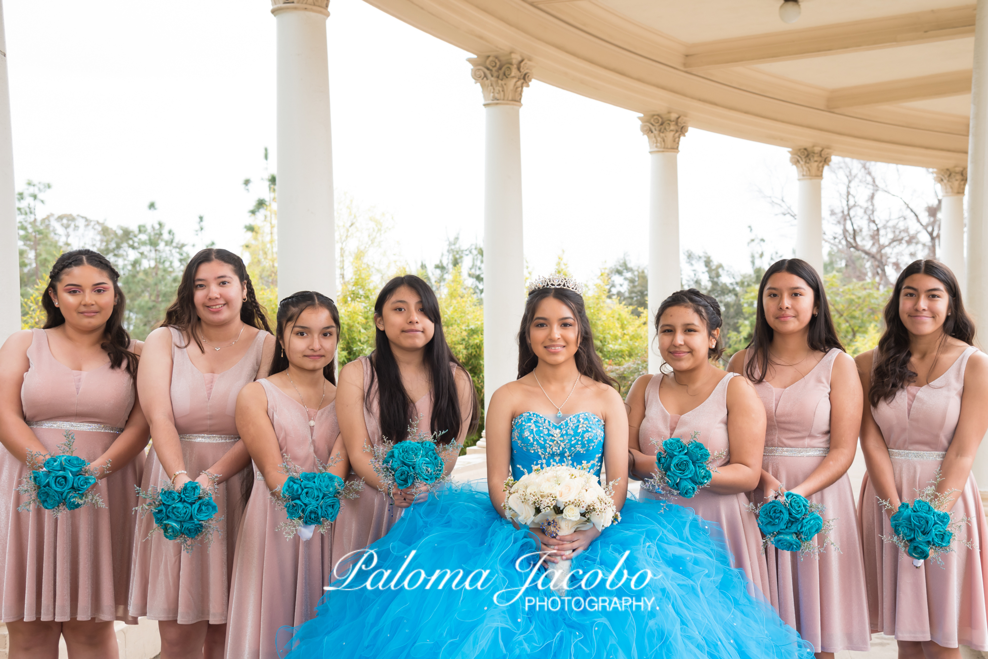 Quinceanera with Damas at Balboa park by Paloma Jacobo Photography