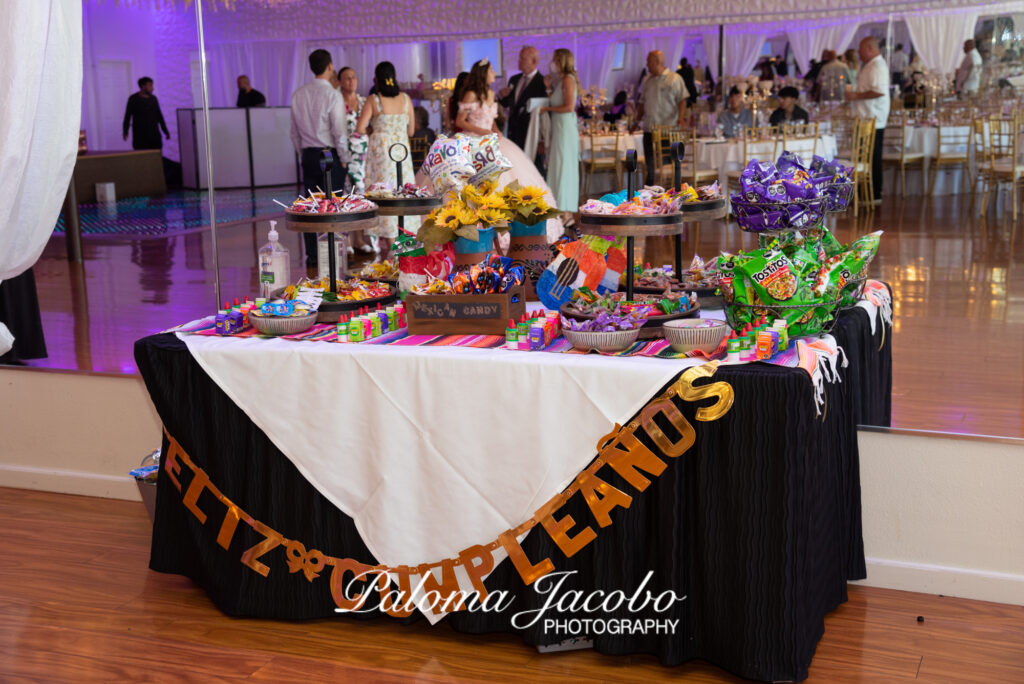 Quinceanera candy table at Royal Banquet Hall by Paloma Jacobo Photography