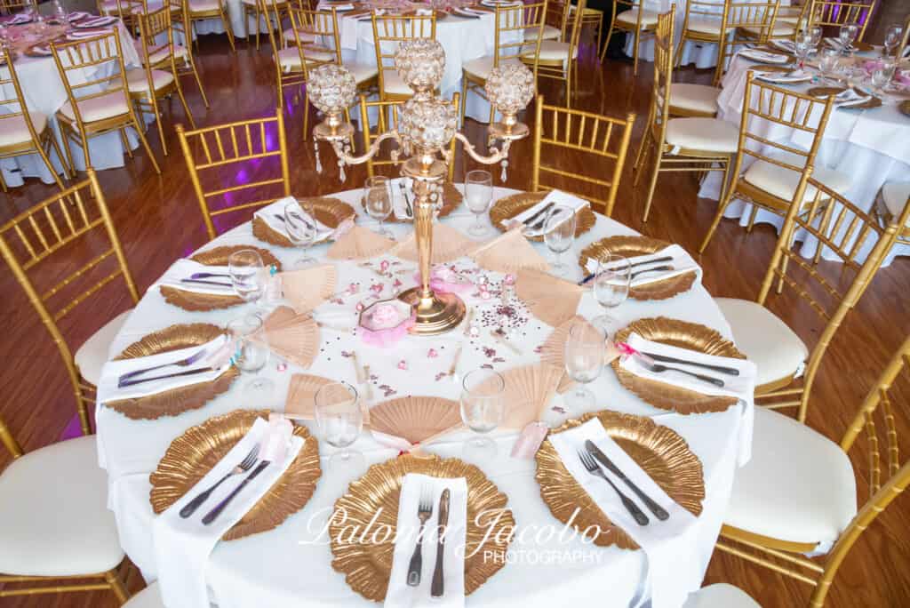 White and golden table setup