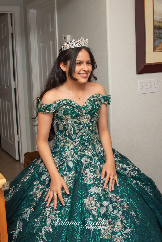 Quinceanera walking into the living room